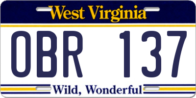 WV license plate OBR137