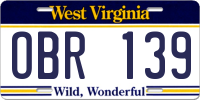 WV license plate OBR139