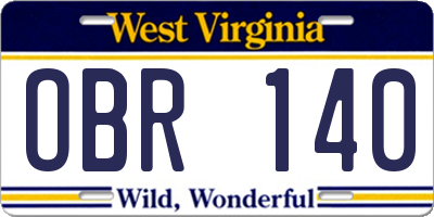 WV license plate OBR140
