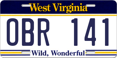 WV license plate OBR141