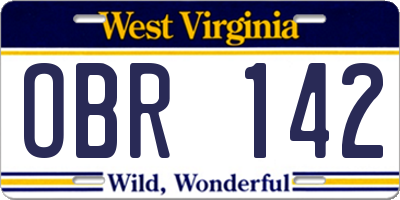 WV license plate OBR142