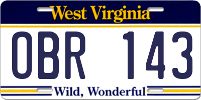 WV license plate OBR143