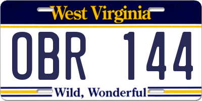 WV license plate OBR144