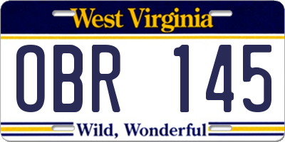 WV license plate OBR145