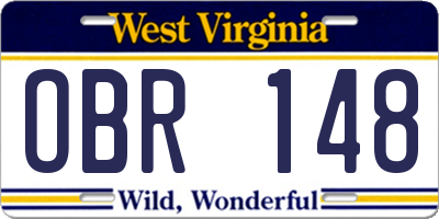 WV license plate OBR148