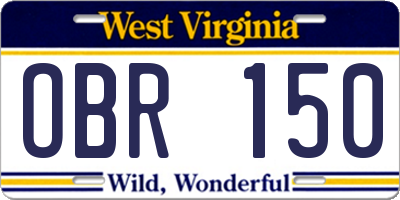 WV license plate OBR150