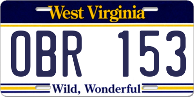 WV license plate OBR153