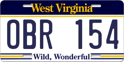WV license plate OBR154