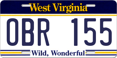 WV license plate OBR155