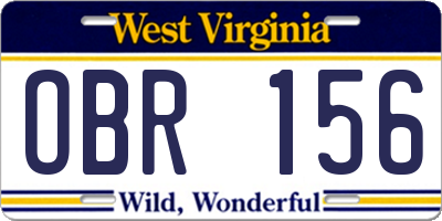 WV license plate OBR156