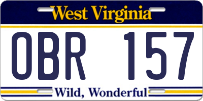 WV license plate OBR157