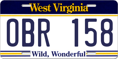 WV license plate OBR158