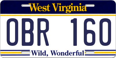 WV license plate OBR160