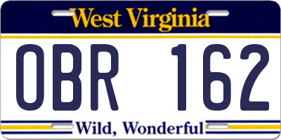 WV license plate OBR162