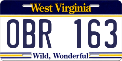 WV license plate OBR163