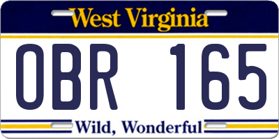 WV license plate OBR165