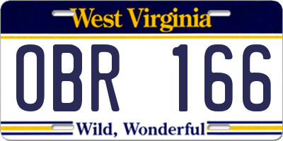 WV license plate OBR166