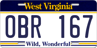 WV license plate OBR167