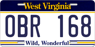 WV license plate OBR168
