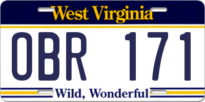 WV license plate OBR171