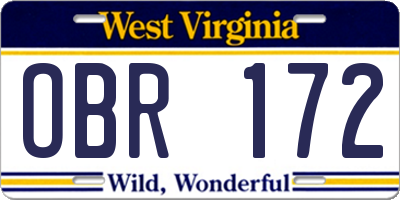 WV license plate OBR172