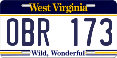 WV license plate OBR173