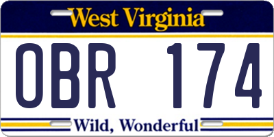 WV license plate OBR174