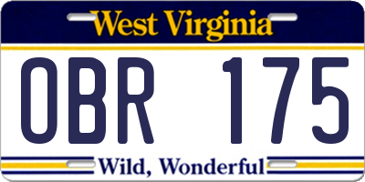 WV license plate OBR175