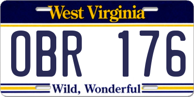 WV license plate OBR176