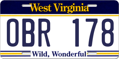 WV license plate OBR178