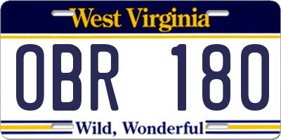 WV license plate OBR180