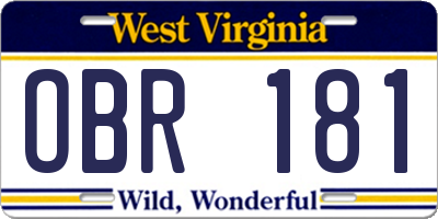 WV license plate OBR181