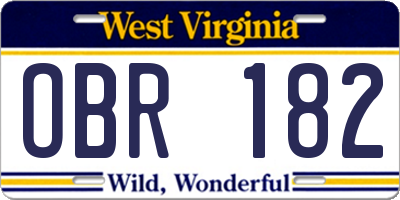 WV license plate OBR182