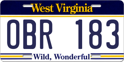 WV license plate OBR183