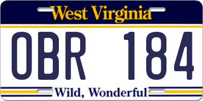 WV license plate OBR184