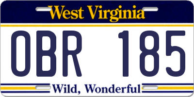 WV license plate OBR185