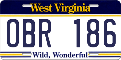 WV license plate OBR186