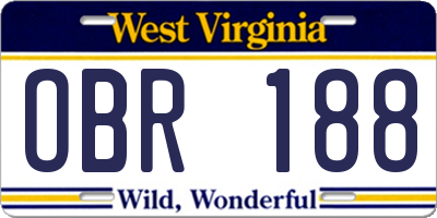 WV license plate OBR188