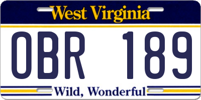 WV license plate OBR189