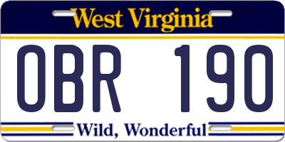 WV license plate OBR190