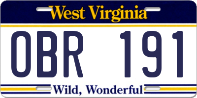 WV license plate OBR191