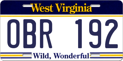 WV license plate OBR192