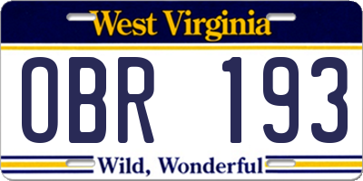 WV license plate OBR193