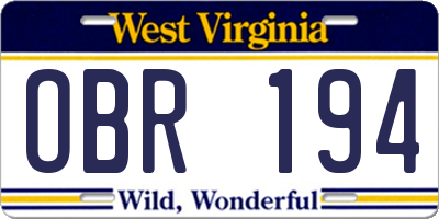 WV license plate OBR194