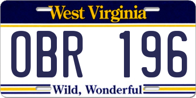 WV license plate OBR196