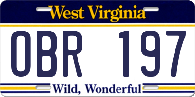 WV license plate OBR197