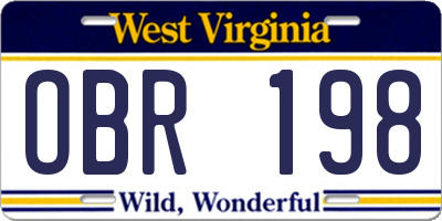 WV license plate OBR198