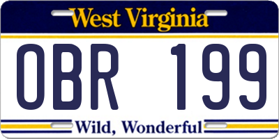 WV license plate OBR199