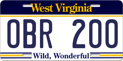 WV license plate OBR200