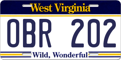 WV license plate OBR202